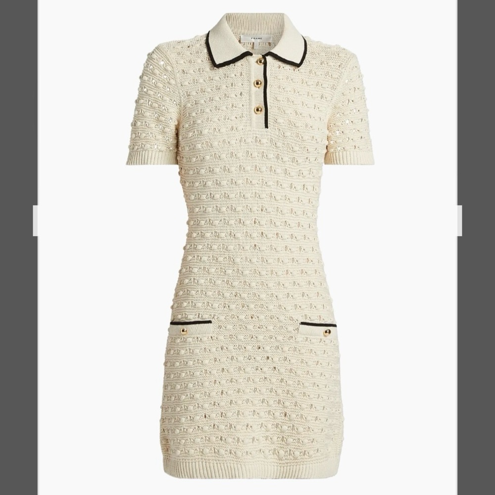 Frame The Bauble Crochet Cotton Minidress in Cream Size M - Picture 8 of 15